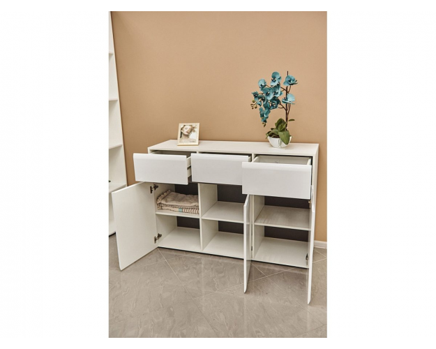 Комод комбинированный Стокгольм белый / венге / белый глянец