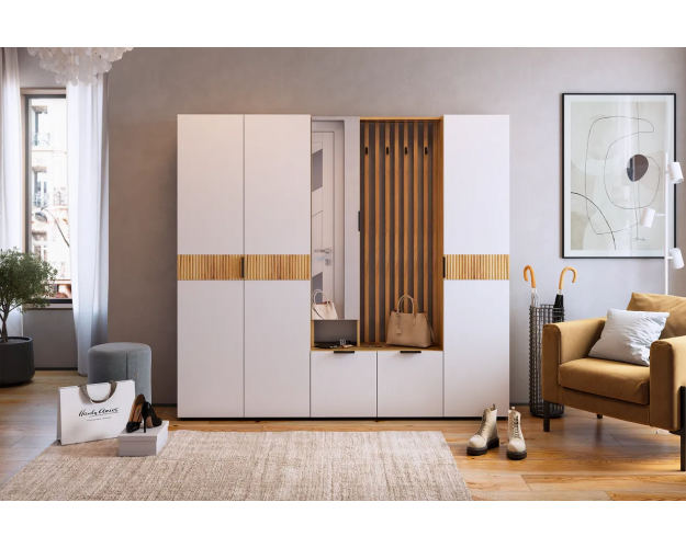 Прихожая Бери К9 дуб крафт золотой / белое дерево