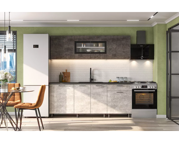 Кухонный гарнитур "КГ 9" 2.0 белый / цемент темный / цемент светлый / черный