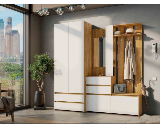 Шкаф трехстворчатый комбинированный Некст 1 дуб золотой / белый